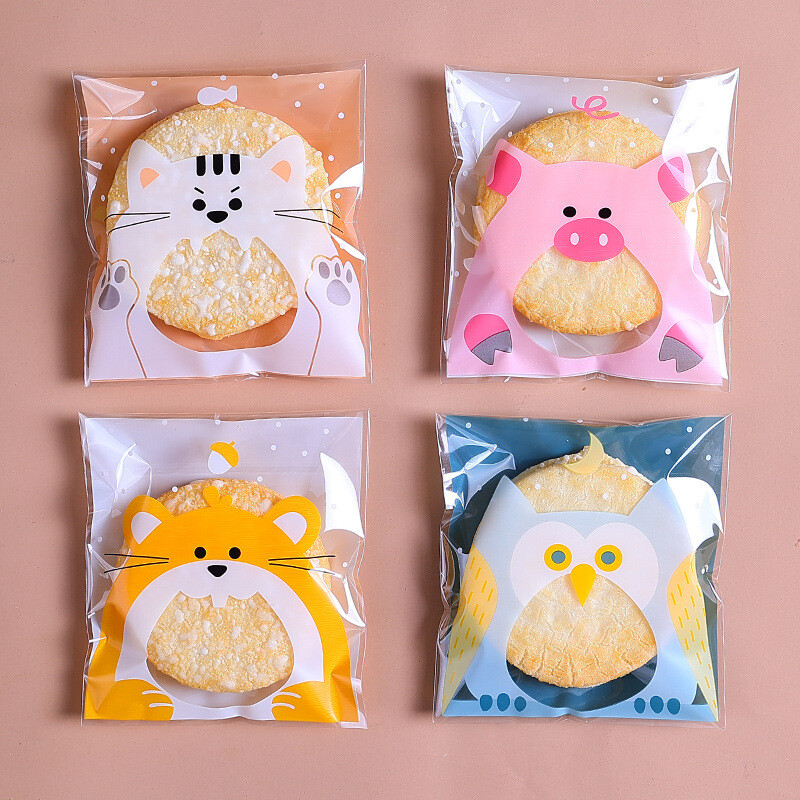 100 bucăți din plastic transparent, bomboane, biscuiți, pungi de plastic autoadezive pentru biscuiți, gustări, coacere, cadou pentru copii, bricolaj