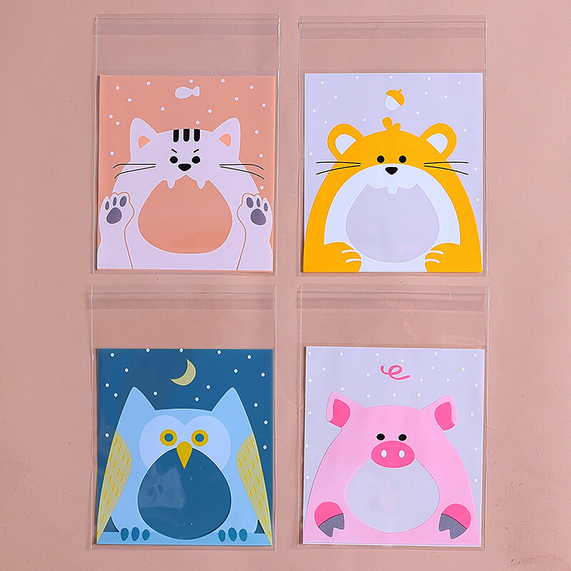 100 bucăți din plastic transparent, bomboane, biscuiți, pungi de plastic autoadezive pentru biscuiți, gustări, coacere, cadou pentru copii, bricolaj