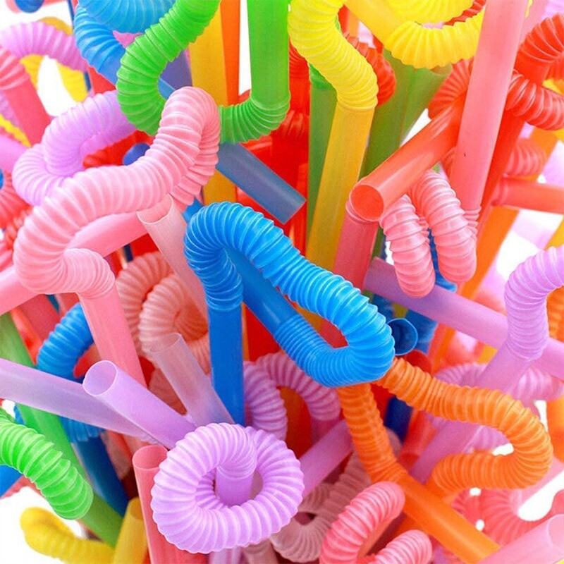 100db Színes, rugalmas műanyag szívószálak eldobható hajlékony szívószálak esküvői kellékek konyhai szívószálak bár tartozékok