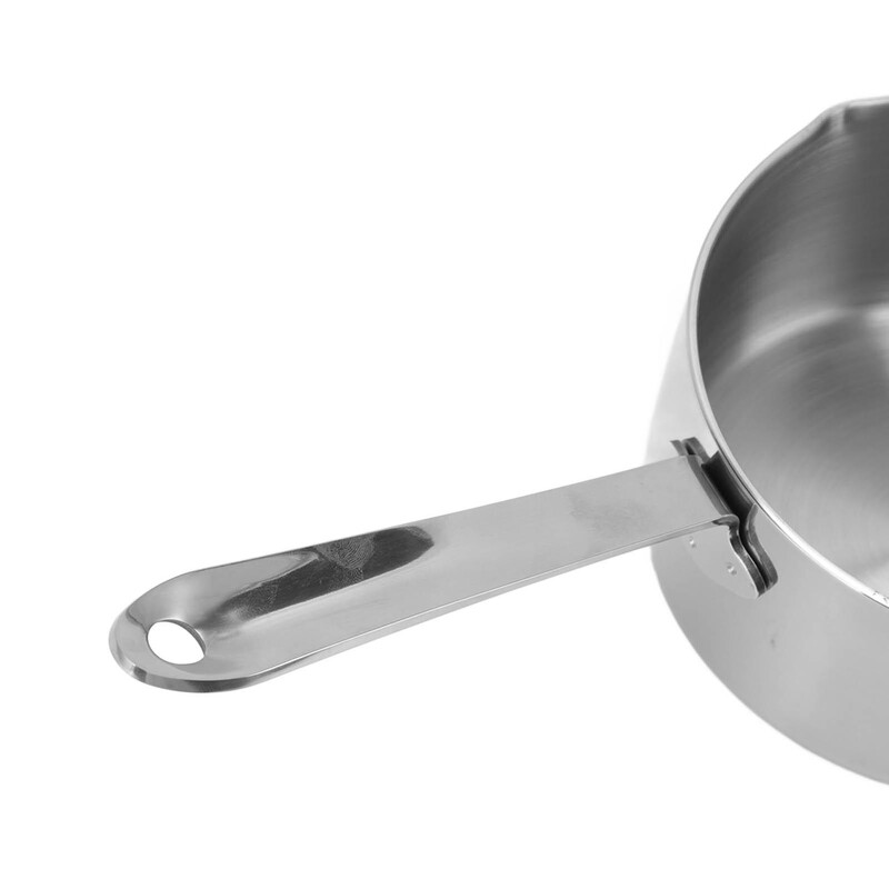 Nerūdijančio plieno pieno puodas – plokščio dugno sviesto šildytuvas su dviguba nukreipimo anga ir pakabinama anga šokoladui