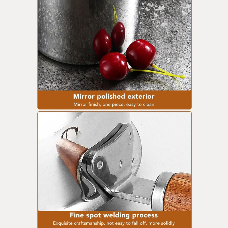 Nerūdijančio plieno pieno puodas – plokščio dugno sviesto šildytuvas su dviguba nukreipimo anga ir pakabinama anga šokoladui