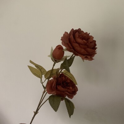 3 fej bazsarózsa Művirág Selyem bazsarózsa Égetett narancssárga barna karamell esküvői dekoráció asztal nappali virág őszi dekoráció