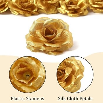 25Pcs Blossom Silk Rose Flower Heads Изкуствени златни рози Flowers Gold Faux Silk Silk Flower Heads за сватба на Свети Валентин