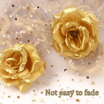 25Pcs Blossom Silk Rose Flower Heads Изкуствени златни рози Flowers Gold Faux Silk Silk Flower Heads за сватба на Свети Валентин