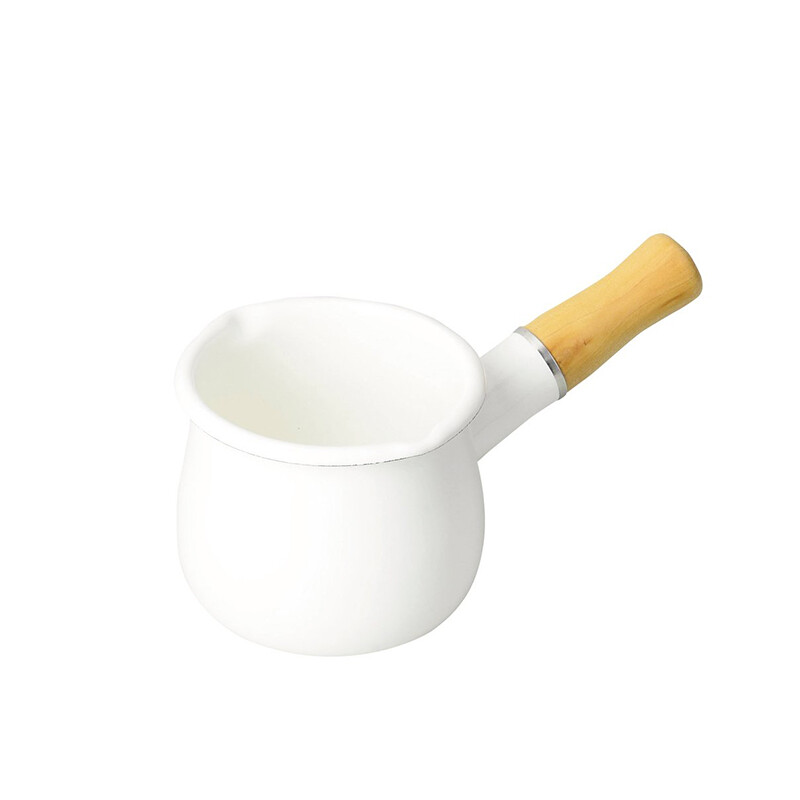 Japoniško stiliaus emaliuota pieno keptuvė su medine rankena Kavos kaitinimo keptuvė virtuvė su dvigubu antgaliu buitinis kūdikių maisto kepimo puodas ZA382