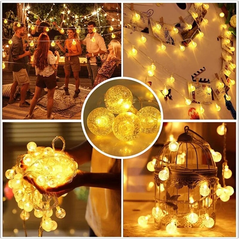 1,5-10m LED kristalna kugla Garland String Lights Indoor Decor Blagdanska božićna lampa 10/20/40/80 LED Fairy Lights Radi na baterije