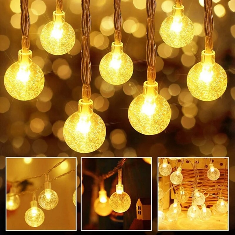 1,5-10m LED kristalna kugla Garland String Lights Indoor Decor Blagdanska božićna lampa 10/20/40/80 LED Fairy Lights Radi na baterije
