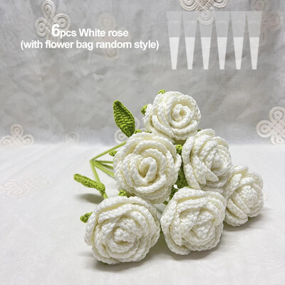 Kész kézzel készített kötött rózsa művirágok fonott hamis virág horgolt csokor díszítés asztali ünnepi ajándékok dísz