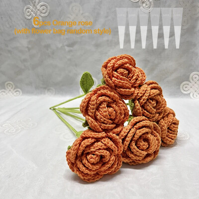 Kész kézzel készített kötött rózsa művirágok fonott hamis virág horgolt csokor díszítés asztali ünnepi ajándékok dísz