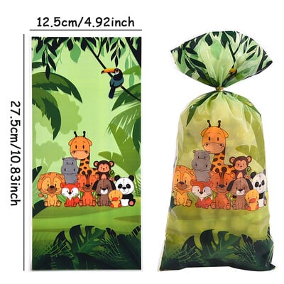 50 de bucăți pungi cadou cu animale din junglă, drăguț, pungă de bomboane din plastic, decorațiuni de petrecere pentru copii, băieți, baby shower, consumabile pentru petrecerea de naștere ﻿