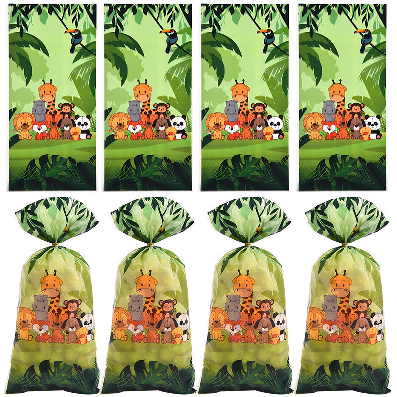 50 de bucăți pungi cadou cu animale din junglă, drăguț, pungă de bomboane din plastic, decorațiuni de petrecere pentru copii, băieți, baby shower, consumabile pentru petrecerea de naștere ﻿
