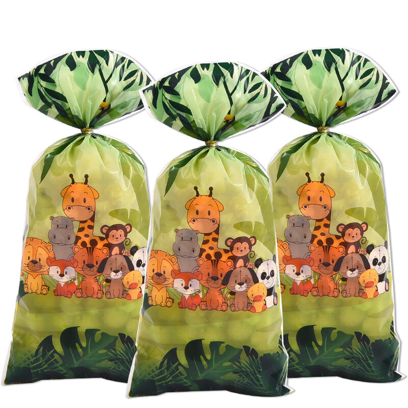 50 de bucăți pungi cadou cu animale din junglă, drăguț, pungă de bomboane din plastic, decorațiuni de petrecere pentru copii, băieți, baby shower, consumabile pentru petrecerea de naștere ﻿