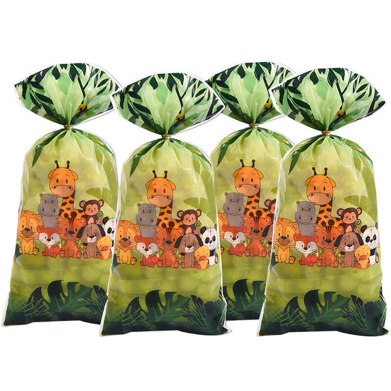 50 de bucăți pungi cadou cu animale din junglă, drăguț, pungă de bomboane din plastic, decorațiuni de petrecere pentru copii, băieți, baby shower, consumabile pentru petrecerea de naștere ﻿