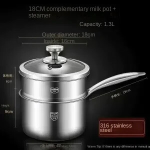 Novi lonac za juhu od nehrđajućeg čelika 316 s kuhalom na pari za kuhanje dječje hrane i kuhanje mlijeka Lonac za juhu i temeljac