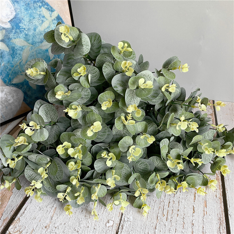 16 capete Buchet de eucalipt ramuri de copac mătase frunze artificiale decorarea casei DIY aranjament floral plantă Coroană de frunze artificiale