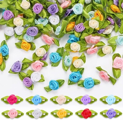 50/100PCS Mini Handmade Rose Flower Satin Ribbon Rosettes Fabric Appliques for DIY Wedding Decoration Craft Craft Accessories