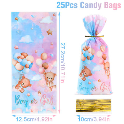 25/50 komada Dječak Djevojčica Baby Shower Favor Otkrivanje spola Dječja zabava za 1. rođendan Kolačići Poklon kutije slatkiša Vreće Torbica za krštenje