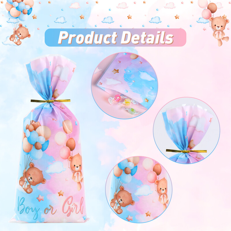 25/50 komada Dječak Djevojčica Baby Shower Favor Otkrivanje spola Dječja zabava za 1. rođendan Kolačići Poklon kutije slatkiša Vreće Torbica za krštenje