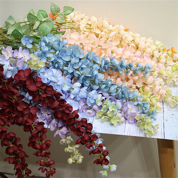 New Arrival One Silk Wisteria Hanging Greenery Plant Artificial 6 λουλουδιών χρυσό κλαδί δέντρου ντους για διακόσμηση τοίχου με λουλούδια