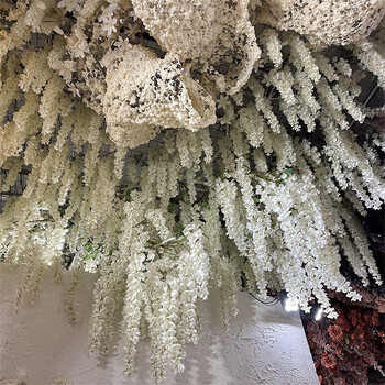 New Arrival One Silk Wisteria Hanging Greenery Plant Artificial 6 λουλουδιών χρυσό κλαδί δέντρου ντους για διακόσμηση τοίχου με λουλούδια