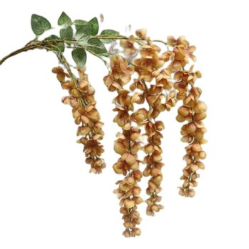 New Arrival One Silk Wisteria Hanging Greenery Plant Artificial 6 λουλουδιών χρυσό κλαδί δέντρου ντους για διακόσμηση τοίχου με λουλούδια