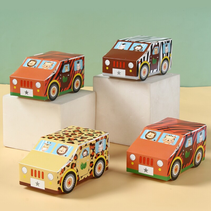 Džiunglių gyvūnai Automobilio formos saldainių dėžutė Džiunglių safaris su 1-ojo gimtadienio vakarėlio dekoracijomis Vaikams berniukams teikiamos dovanos kūdikių dušo reikmenys