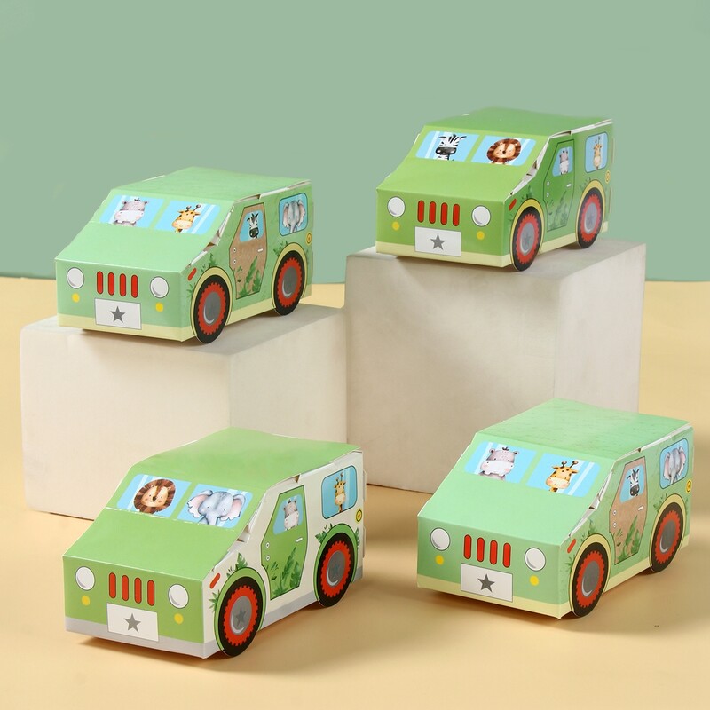 Džiunglių gyvūnai Automobilio formos saldainių dėžutė Džiunglių safaris su 1-ojo gimtadienio vakarėlio dekoracijomis Vaikams berniukams teikiamos dovanos kūdikių dušo reikmenys