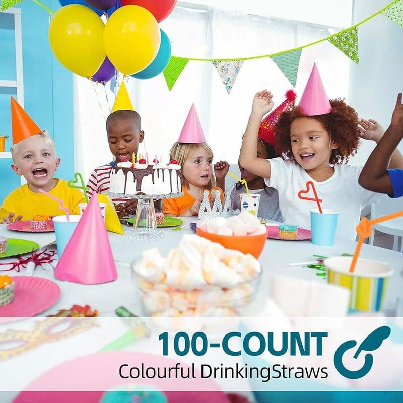 100 buc Pai de baut din plastic, colorate, flexibile, pentru petreceri de nunta, Paie de baut din plastic pentru bucatarie