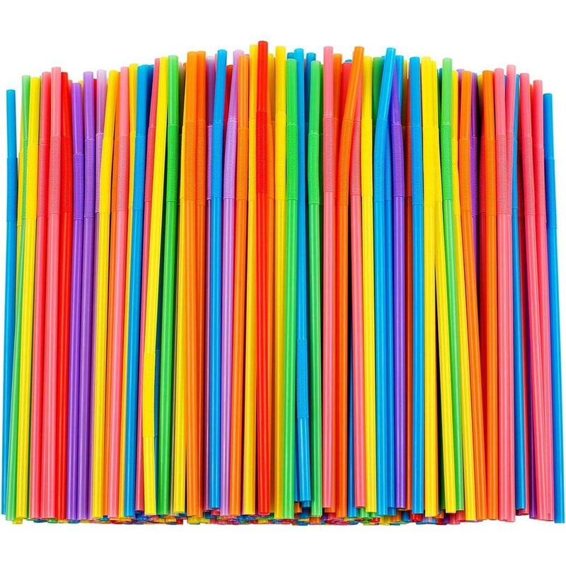 100 buc Pai de baut din plastic, colorate, flexibile, pentru petreceri de nunta, Paie de baut din plastic pentru bucatarie