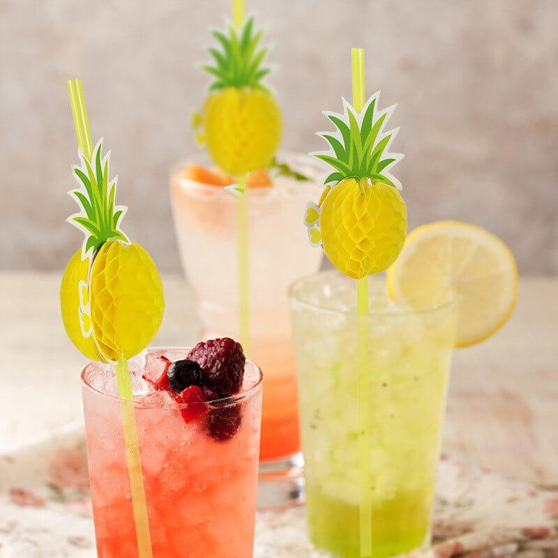 50 de paie decorative pentru ananas in tuburi galbene paie de plastic pentru sucuri bauturi obiecte de fotografiere paie de petrecere