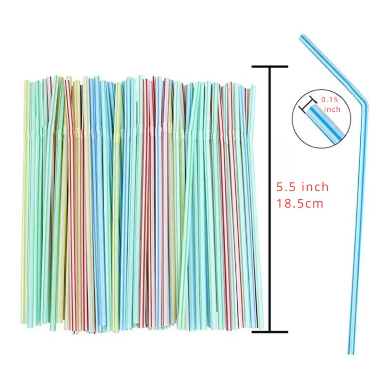500 db Rugalmas műanyag szívószál csíkos többszínű eldobható hosszú hajlítható vegyes szívószál újrafelhasználható parti kellékek bár tartozékok