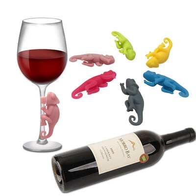 6 bucăți/set Marcatori pentru pahar de vin în formă de cameleon pentru pahar de băut, semn de identificare, marcaj pentru consumabile din silicon de calitate alimentară pentru petreceri