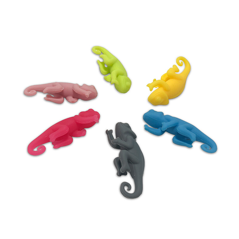 6 bucăți/set Marcatori pentru pahar de vin în formă de cameleon pentru pahar de băut, semn de identificare, marcaj pentru consumabile din silicon de calitate alimentară pentru petreceri