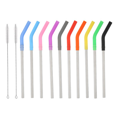 10 vnt Vidinis puodas nerūdijančio plieno buteliai birūs šiaudeliai daugkartinio naudojimo silikono siurbimo antgalis gėrimui išlenktas maisto kokybės