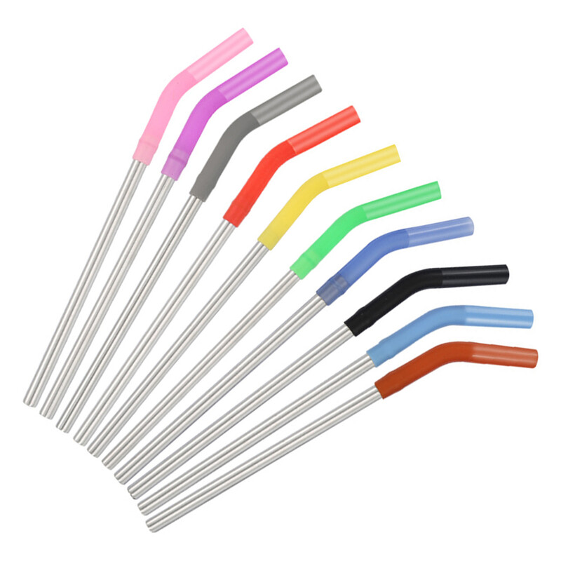 10 vnt Vidinis puodas nerūdijančio plieno buteliai birūs šiaudeliai daugkartinio naudojimo silikono siurbimo antgalis gėrimui išlenktas maisto kokybės