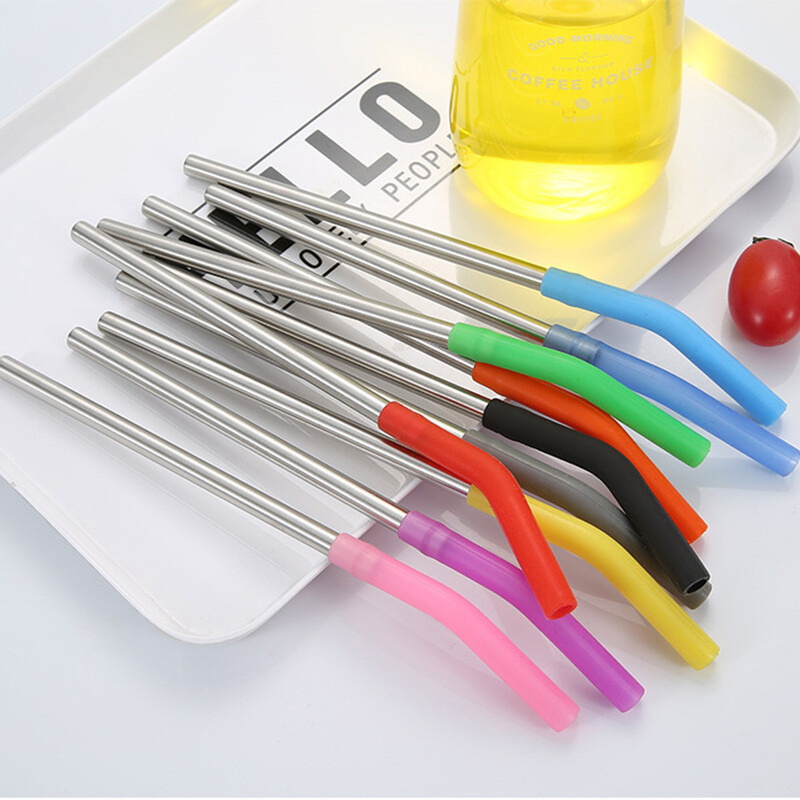 10 vnt Vidinis puodas nerūdijančio plieno buteliai birūs šiaudeliai daugkartinio naudojimo silikono siurbimo antgalis gėrimui išlenktas maisto kokybės