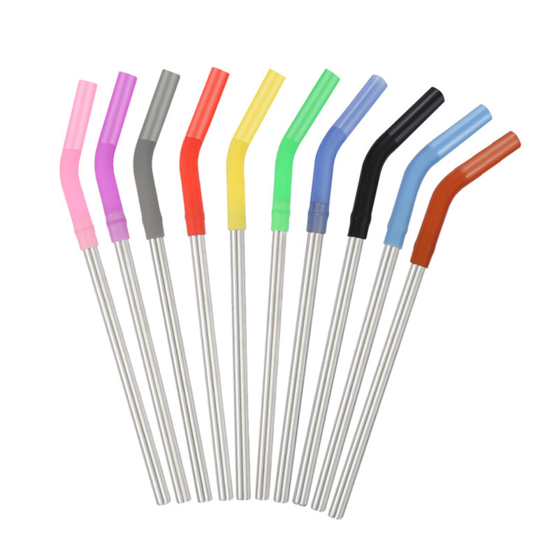 10 vnt Vidinis puodas nerūdijančio plieno buteliai birūs šiaudeliai daugkartinio naudojimo silikono siurbimo antgalis gėrimui išlenktas maisto kokybės