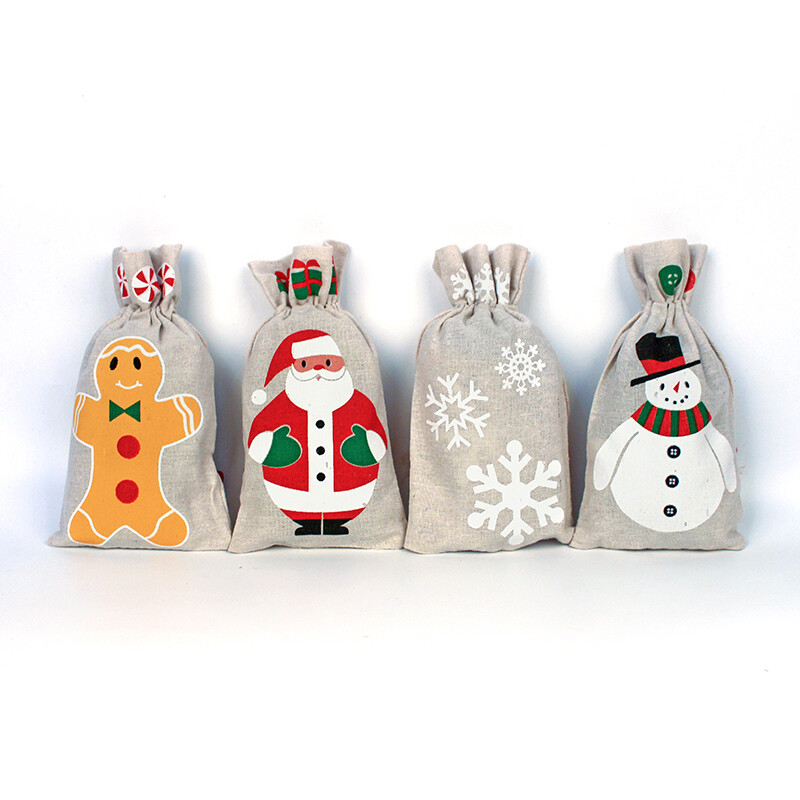 13*23cm vianočná darčeková taška Santa Claus Perníkový muž Bavlnená jutová taška na cukríky Taška na šperky Vianočná darčeková taška so sťahovacou šnúrkou