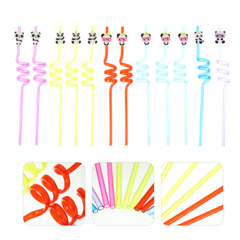 12 τμχ/σετ Panda Princess Straw Straw for Party Modeling Cartoon Θέμα σιλικόνης Προμήθειες Silica Gel Παιδί