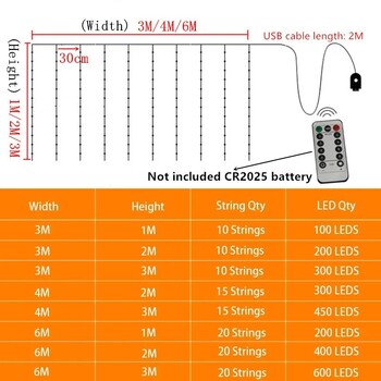 8 Λειτουργίες USB κουρτίνα LED String φωτάκια Διακόσμηση υπνοδωματίου Γιορτινή ημέρα του Αγίου Βαλεντίνου Χριστουγεννιάτικη διακόσμηση Χριστουγεννιάτικη γιρλάντα Φωτιστικό Νεράιδα