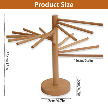 Πτυσσόμενη σχάρα στεγνώματος ζυμαρικών Ξύλινο στεγνωτήριο σπαγγέτι με 16 ράβδους ανάρτησης Σπιτική φρέσκια κρεμάστρα νουντλ για την κουζίνα του σπιτιού