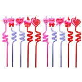 10 vnt. Karščiui atsparūs šiaudeliai Bachelorette Daugkartinio naudojimo geriamieji Širdelės formos soda Vakarėlio dekoracijos Rožinė PVC diskoteka