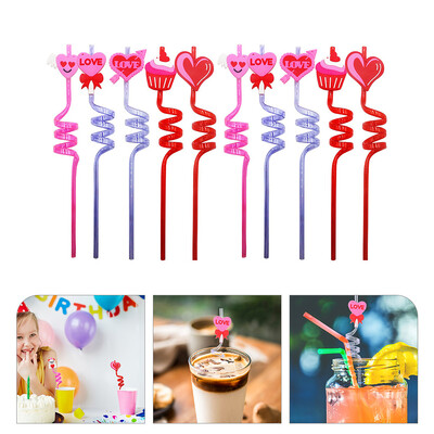 10 vnt. Karščiui atsparūs šiaudeliai Bachelorette Daugkartinio naudojimo geriamieji Širdelės formos soda Vakarėlio dekoracijos Rožinė PVC diskoteka