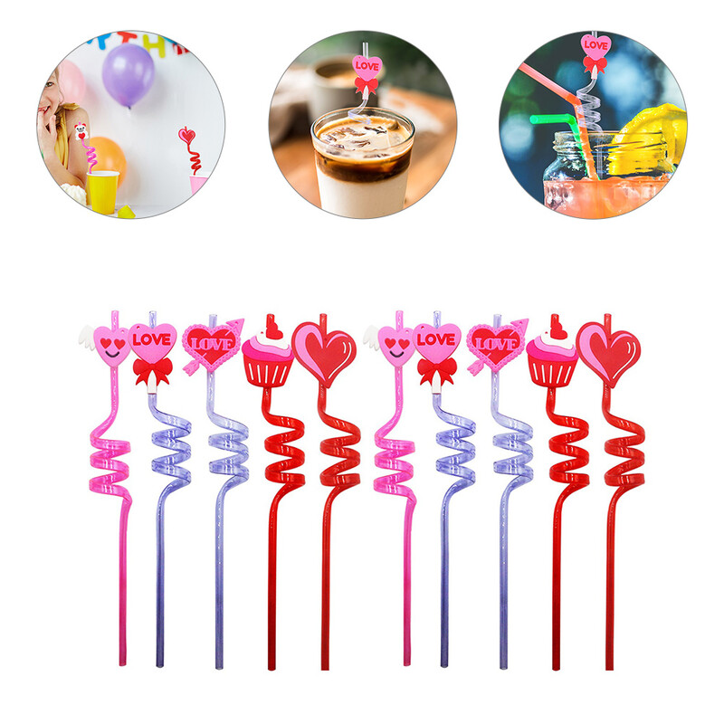 10 vnt. Karščiui atsparūs šiaudeliai Bachelorette Daugkartinio naudojimo geriamieji Širdelės formos soda Vakarėlio dekoracijos Rožinė PVC diskoteka