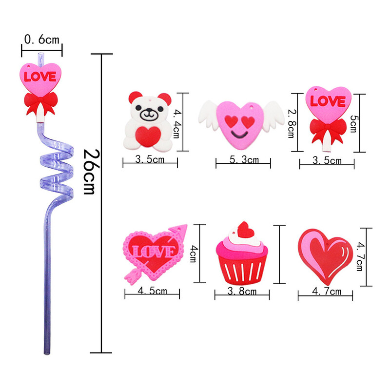 10 vnt. Karščiui atsparūs šiaudeliai Bachelorette Daugkartinio naudojimo geriamieji Širdelės formos soda Vakarėlio dekoracijos Rožinė PVC diskoteka