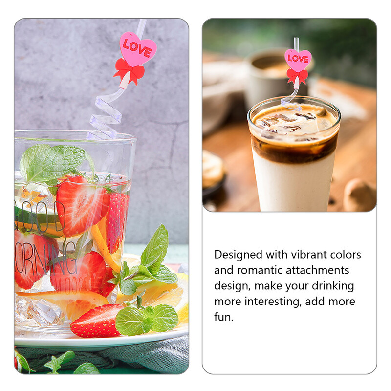 10 vnt. Karščiui atsparūs šiaudeliai Bachelorette Daugkartinio naudojimo geriamieji Širdelės formos soda Vakarėlio dekoracijos Rožinė PVC diskoteka