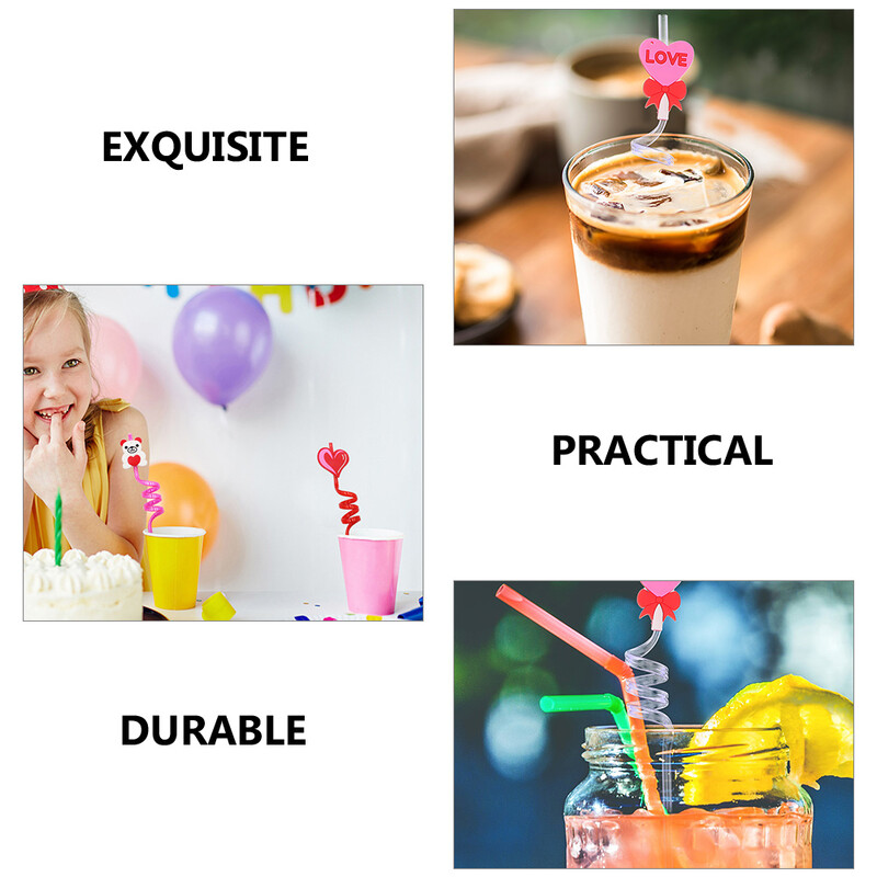 10 vnt. Karščiui atsparūs šiaudeliai Bachelorette Daugkartinio naudojimo geriamieji Širdelės formos soda Vakarėlio dekoracijos Rožinė PVC diskoteka