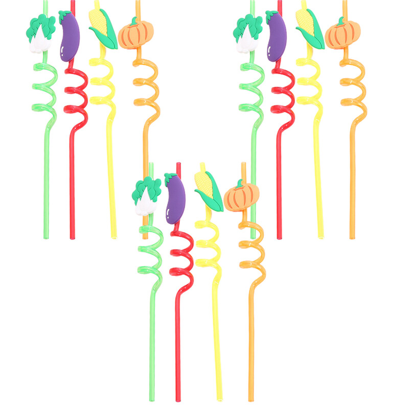 12 vnt birių šiaudų vaikų kokteilių dekoracijos gėrimams šiaudeliai Naujovė Linksmas PVC daugkartinio naudojimo kvailas vakarėlis, dekoratyvus lankstomas