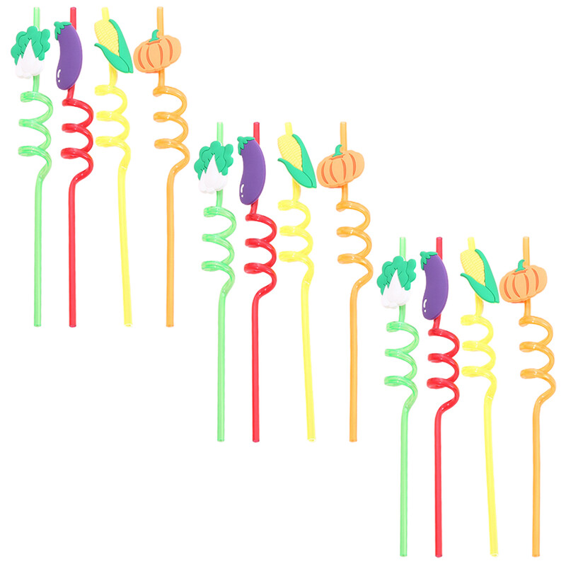 12 vnt birių šiaudų vaikų kokteilių dekoracijos gėrimams šiaudeliai Naujovė Linksmas PVC daugkartinio naudojimo kvailas vakarėlis, dekoratyvus lankstomas