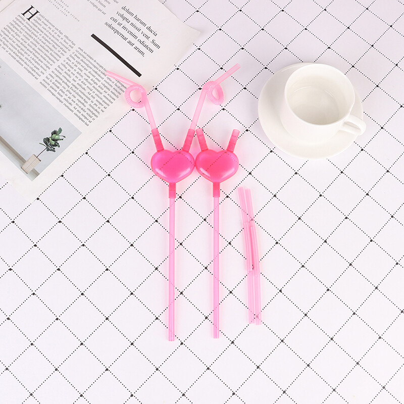 Love Heart Double Straw Unikalūs lankstūs geriamojo vamzdelio šiaudelių baro priedai